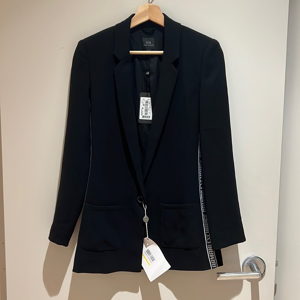 Armani Exchange Blazer in black with logo racer stripe sides